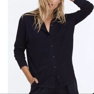 Adriano Goldschmied AG Indigo jersey buttondown shirt w ribbed sleeve cuffs -med